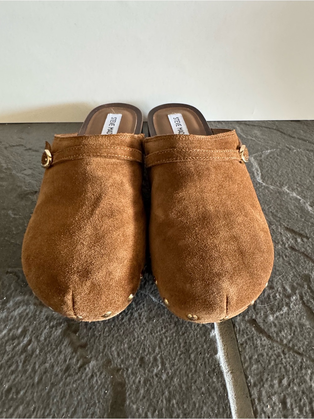 Steve Madden Willow Brown Suede Studded Clogs Mules Women’s Size 6M